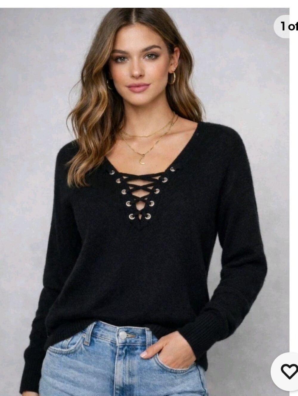 The Kooples Black Lace-Up V-Neck Knit Sweater Size XS cashmere Wool blend